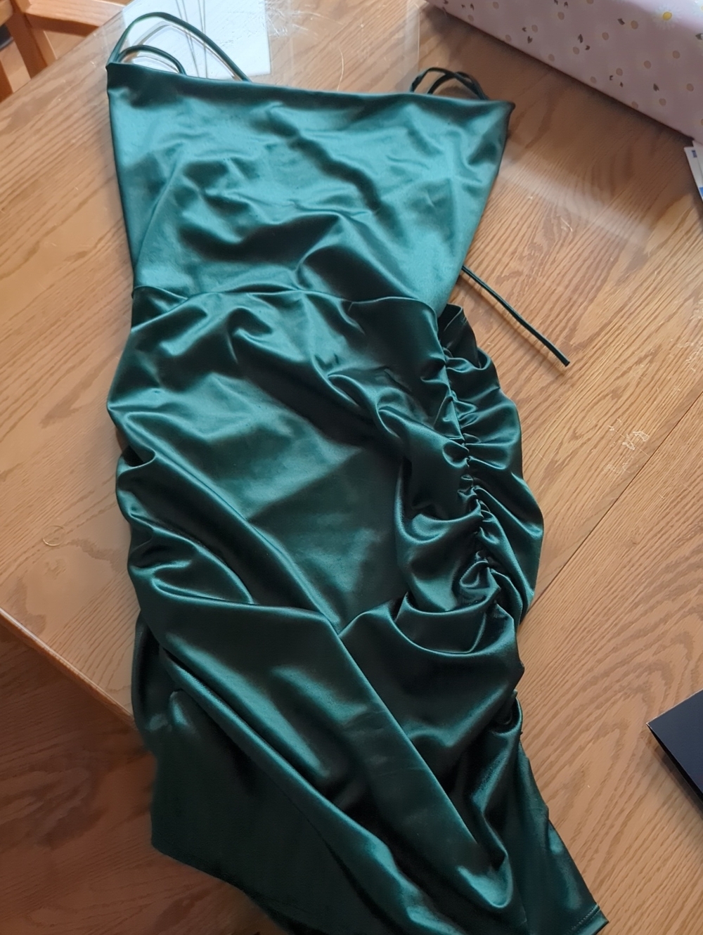 Windsor Emerald Green Satin Ruched Midi Dress